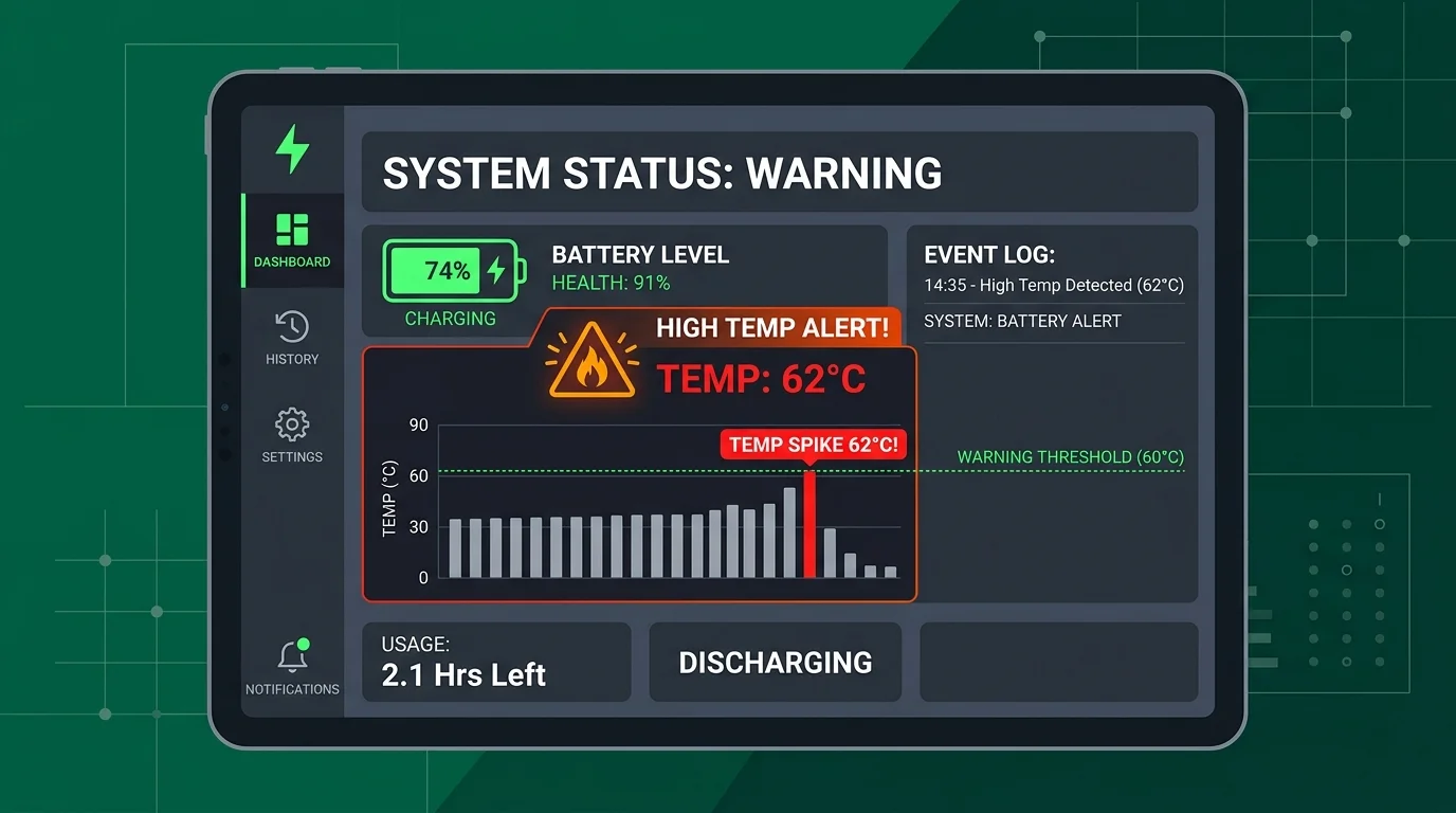 BMS dashboard verifying safe charging values