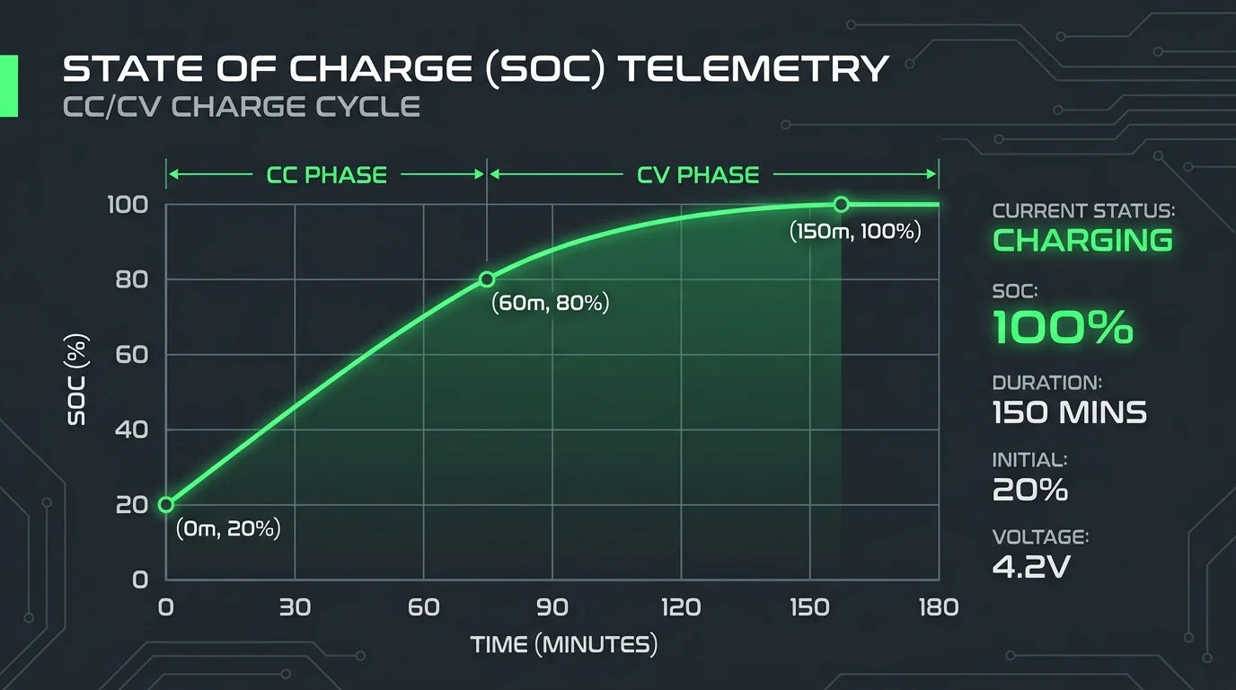 SOC monitoring chart tracking battery charge and discharge telemetry