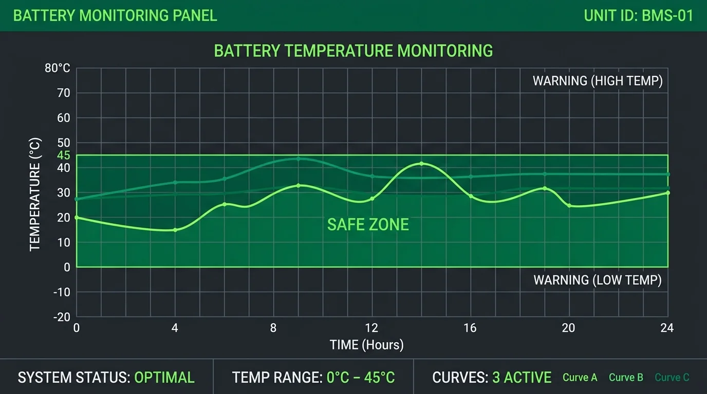 Chart showing safe charge voltage levels and temperature curves