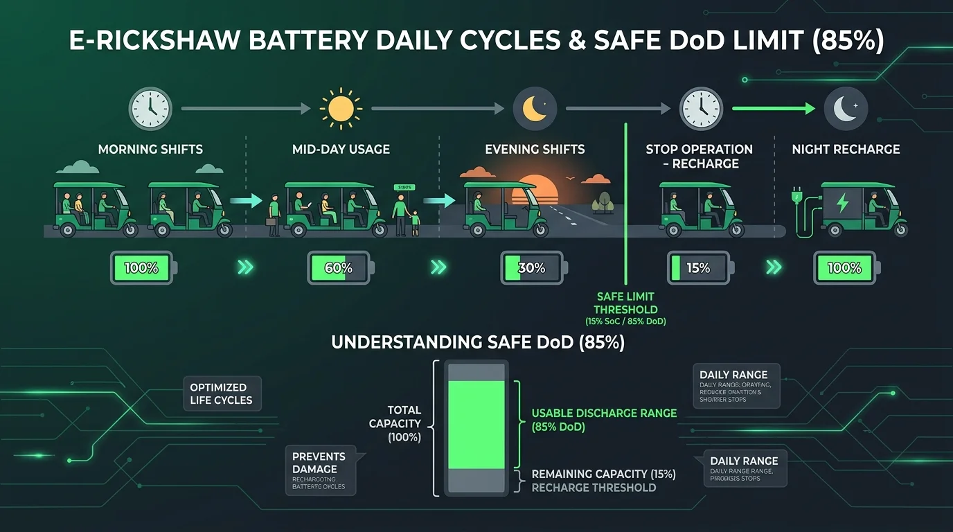 SOC monitoring chart demonstrating battery duty cycles